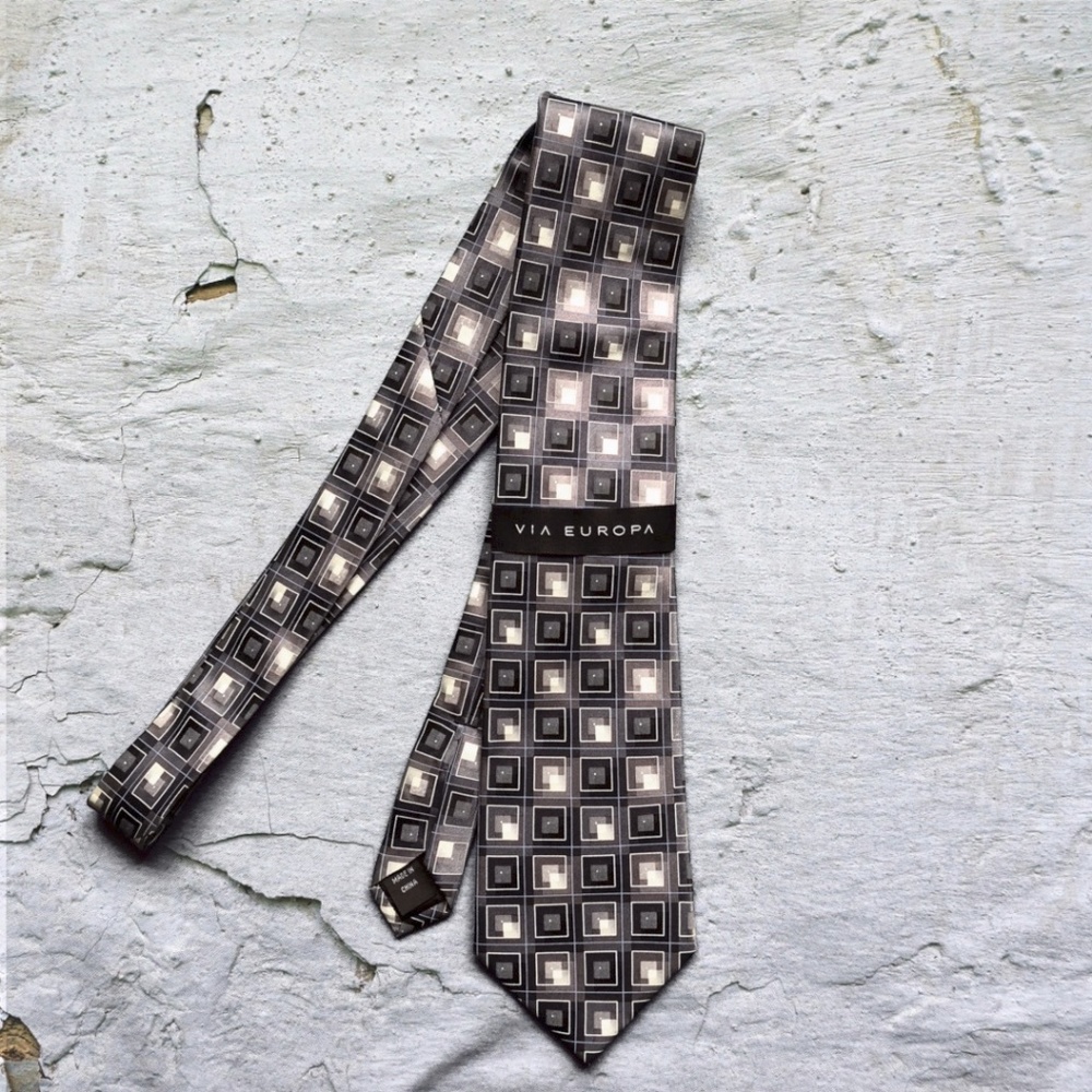 Via Europa Gray/Black SilkTie NWT